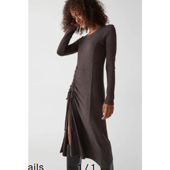 Michael Stars Dress Women’s L Ilia Ruched Tie Maxi Java Thermal Stretch NWT Cozy - Picture 1 of 12